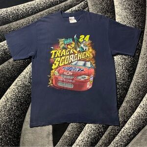 Vintage 2000s Y2K Jeff Gordon Track Scorchers Dragon Fire  Blue T-shirt
